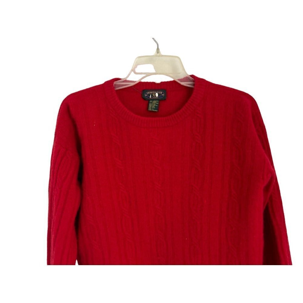 Charter Club Classic Red Cable Knit Lambswool Crewneck Sweater